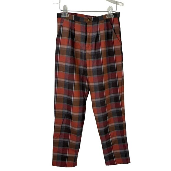 Urban Renewal Plaid Pleated Stretchy Straight Leg Pants USA Vintage Fabrics S/M - Picture 1 of 10